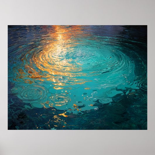 Abstract Aqua Waves with Golden Sunlight Poster (Vorne)