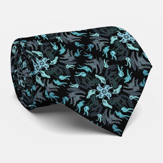 Abstract Aquatic Shaded Repeat Pattern On Black Krawatte (Gerollt)