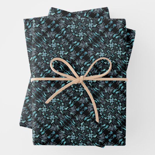 Abstract Aquatic Shaded Repeating Pattern Swirls Geschenkpapier Set (Beispiel)