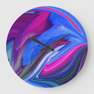 Abstract Art Blue N Pink Leaf Clock Große Wanduhr