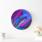 Abstract Art Blue N Pink Leaf Clock Große Wanduhr (Zuhause)