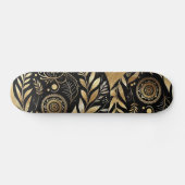 Abstract Art Gold Foliage Black Minimal Boho Funky Skateboard (Horizontal)