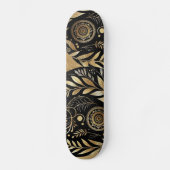 Abstract Art Gold Foliage Black Minimal Boho Funky Skateboard (Vorderseite)
