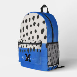 Abstract art minimal Monogram retro blue Bedruckter Rucksack