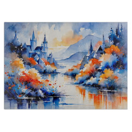 Abstract Art Orange and Blue Sea View Landscape  Schneidebrett