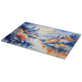 Abstract Art Orange and Blue Sea View Landscape Schneidebrett (Ecke)