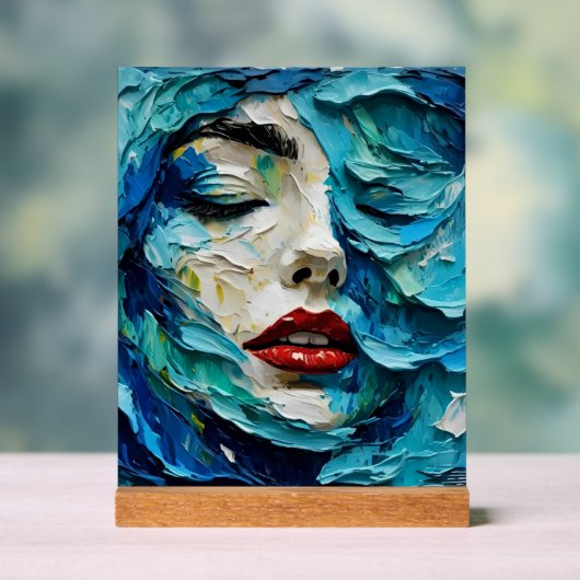 Abstract art painting female face ocean waves acrylschild (Neutral)