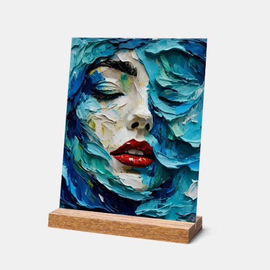Abstract art painting female face ocean waves acrylschild (Winkel)