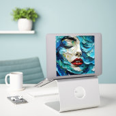 Abstract art painting female face ocean waves aufkleber (Laptop auf Schreibtisch)