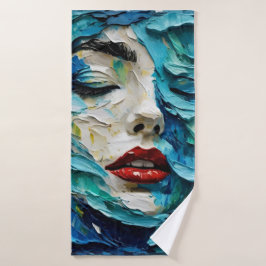 Abstract art painting female face ocean waves badehandtuch