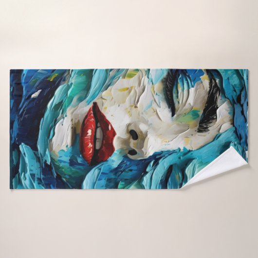 Abstract art painting female face ocean waves badehandtuch (Badehandtuch)