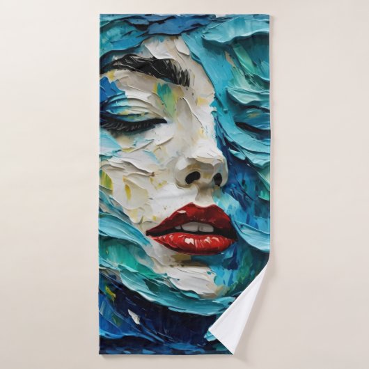 Abstract art painting female face ocean waves badhandtuch set (Badehandtuch)