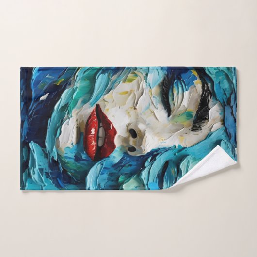 Abstract art painting female face ocean waves badhandtuch set (Handtuch)