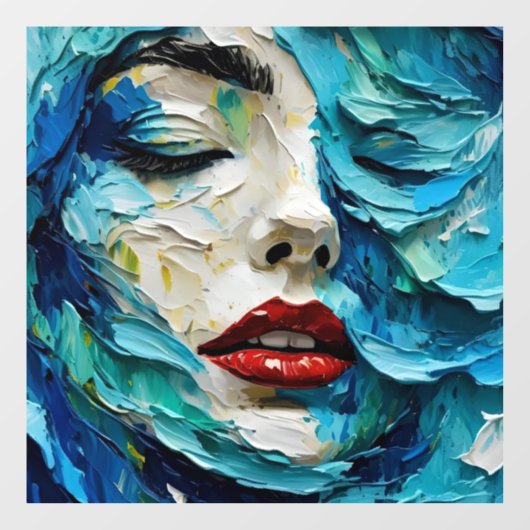 Abstract art painting female face ocean waves fensteraufkleber (Blatt)