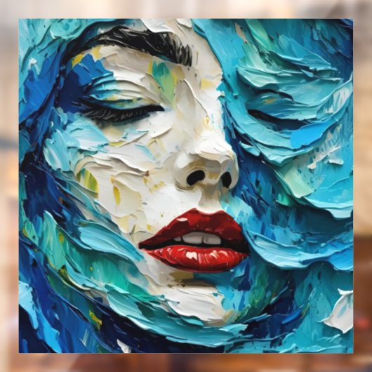 Abstract art painting female face ocean waves fensteraufkleber (Blatt 2)