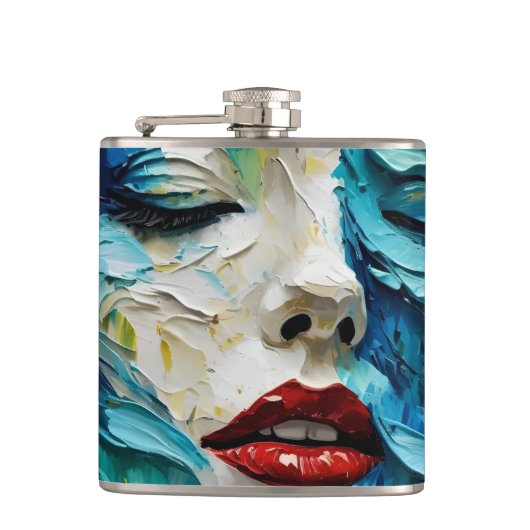 Abstract art painting female face ocean waves flachmann (Vorderseite)