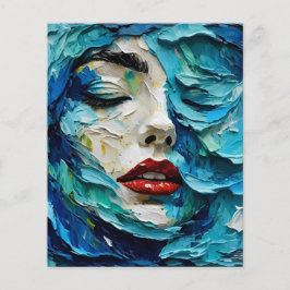 Abstract art painting female face ocean waves flyer