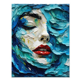 Abstract art painting female face ocean waves fotodruck