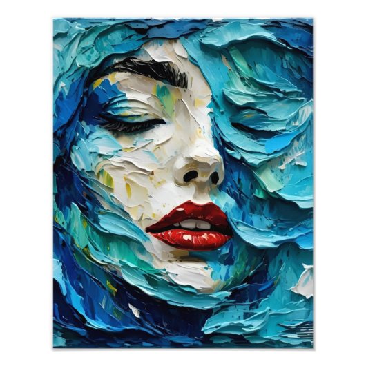 Abstract art painting female face ocean waves fotodruck (Vorne)