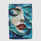Abstract art painting female face ocean waves golfhandtuch (Vorderseite)