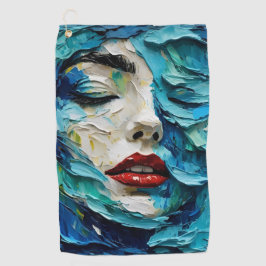 Abstract art painting female face ocean waves golfhandtuch