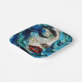 Abstract art painting female face ocean waves pappteller (Gewinkelt)