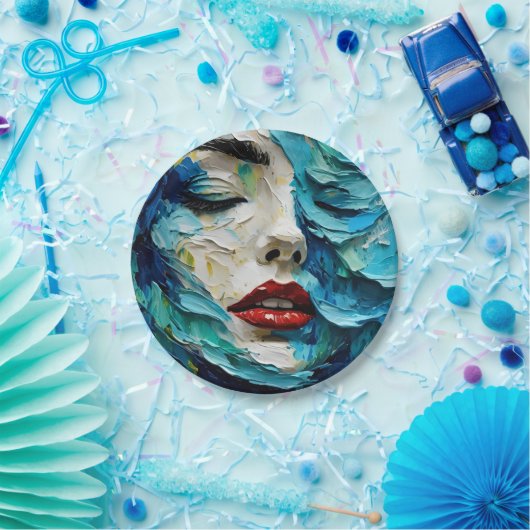 Abstract art painting female face ocean waves pappteller (Party)