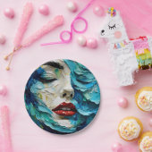 Abstract art painting female face ocean waves pappteller (Party)