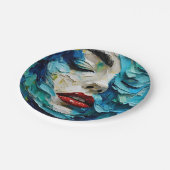 Abstract art painting female face ocean waves pappteller (Schrägansicht)