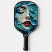 Abstract art painting female face ocean waves pickleball schläger (Rückseite)