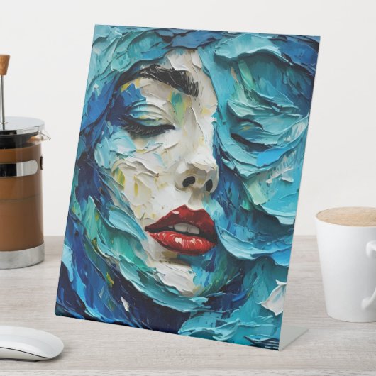 Abstract art painting female face ocean waves sockelschild (In Situ)