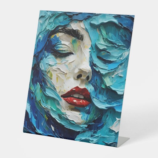 Abstract art painting female face ocean waves sockelschild (Vorderseite)