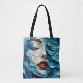 Abstract art painting female face ocean waves tasche