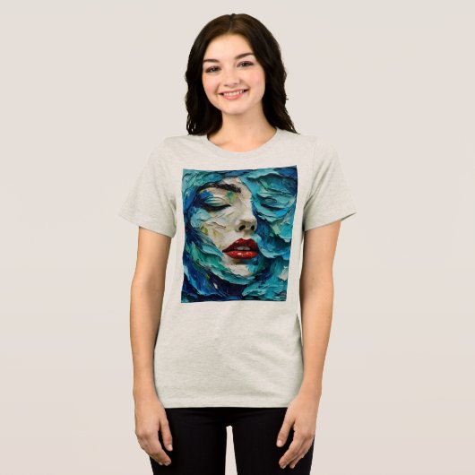 Abstract art painting female face ocean waves Tri-Blend shirt (Vorderseite voll)