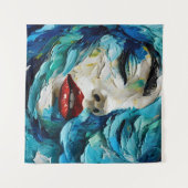 Abstract art painting female face ocean waves wandteppich (Vorderseite (Horizontal))