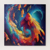 Abstract art with fish in space puzzle (Horizontal)