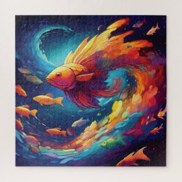 Abstract art with fish in space puzzle