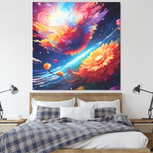 Abstract art with flowers in space leinwanddruck (Insitu (Schlafzimmer))