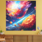 Abstract art with flowers in space leinwanddruck (Insitu (Wohnzimmer))