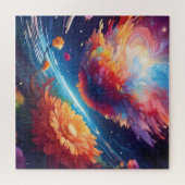 Abstract art with flowers in space puzzle (Horizontal)