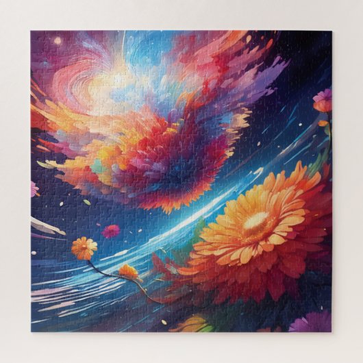 Abstract art with flowers in space puzzle (Vertikal)