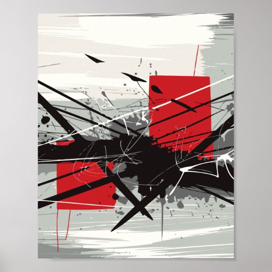 Abstract Art with Red Blocks & Black Strokes Poster (Vorne)