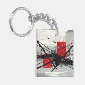 Abstract Art with Red Blocks & Black Strokes Schlüsselanhänger (Vorderseite links)