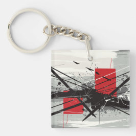 Abstract Art with Red Blocks & Black Strokes Schlüsselanhänger