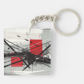 Abstract Art with Red Blocks & Black Strokes Schlüsselanhänger (Rückseite)