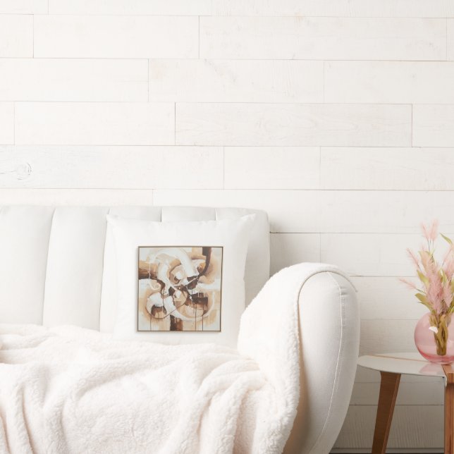 Abstract art with white, beige and brown colours. kissen (Liege)