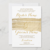 Abstract Artsy White Gold Brushstrokes Wedding Einladung (Vorderseite)