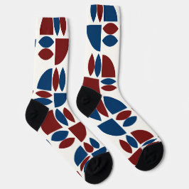Abstract Bauhaus shapes in dark red and blue Socken