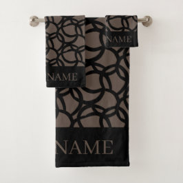 Abstract Black and Brown Pattern Custom Name Badhandtuch Set