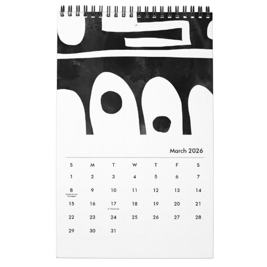 Abstract Black and White Art Calendar Kalender (Mär 2026)